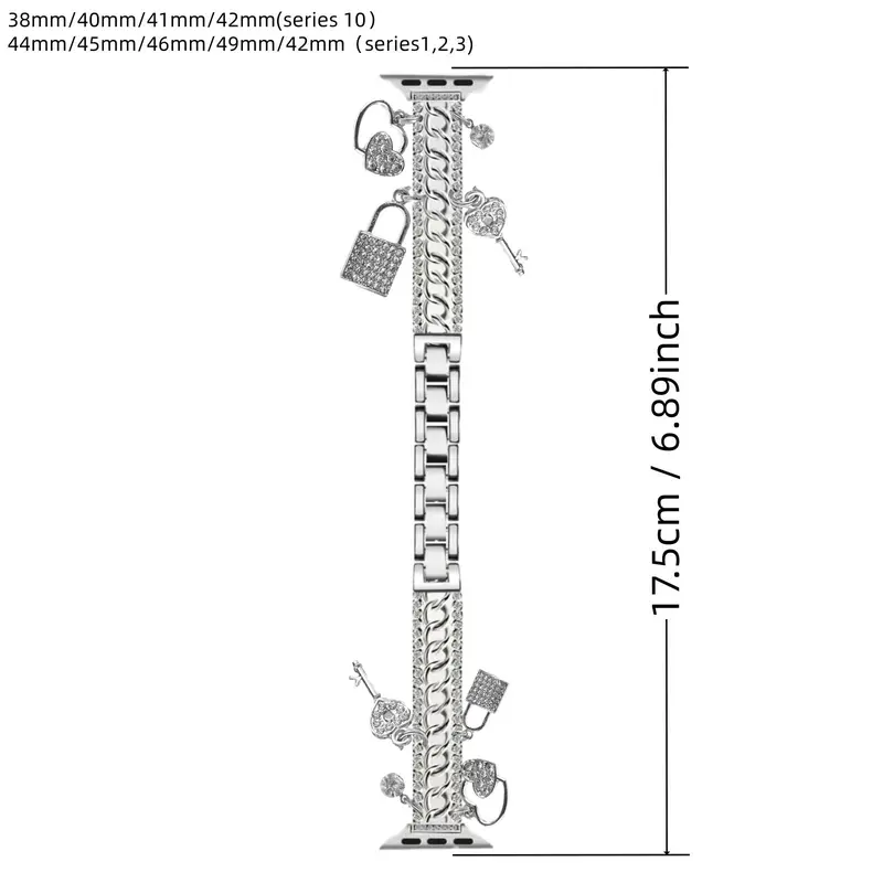 Fashionable Metal Watch Band, Watch Band with Apple Watch Accessories Charms for iWatch Series 10 9 8 7 6 5 4 3 2 1 SE, Watch Accessories, Wearable 1