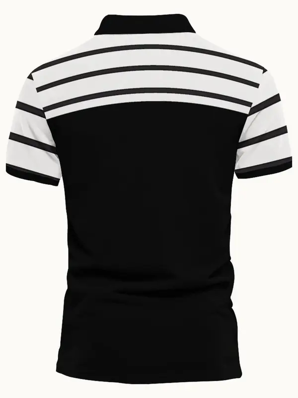 Men's Regular Fit Contrast Trim Polo Shirt, Casual Short Sleeve Half Placket Collar Top for Summer, Fashion Men's Clothes for Daily Wear, Tropical 2