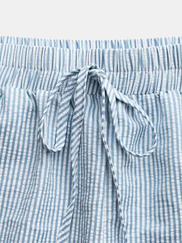 YOZY  Striped Print Drawstring Waist Elastic Waist Pocket Shorts, Casual Elastic Waist Straight Leg Shorts, Women's Summer Shorts for Daily Wear 5