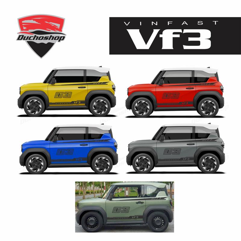 tem dán xe vinfast vf3, chất liệu decal in kỹ thuật số, thay đổi được số trong tem, bộ đủ 2 bên xe Nhãn Dán Sticker
