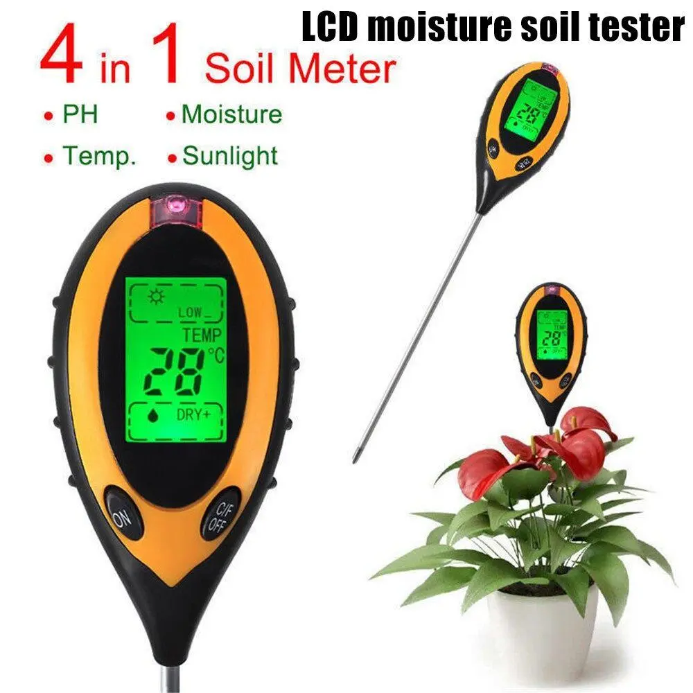 เครื่องวัดค่าดิน  4 in 1 LCD Moisture Sunlight PH ความชื้น อุณหภูมิ แสง เครื่องวัดดิน ระบบดิจิตอล