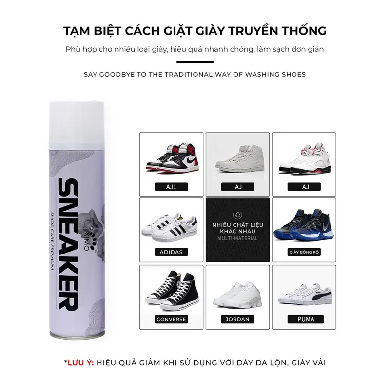 Dung Dịch Vệ Sinh Sneaker 300ml Chai Xịt Tạo Bọt Vệ Sinh Giày Cao Cấp Khử Mùi, Tẩy Trắng Giày Dép, Túi Xách Siêu Tốc 8