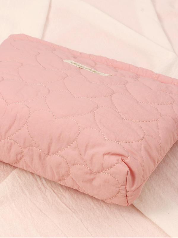 Quilted Heart Pattern Cosmetic Bag, Lightweight Simple Clutch Bag, Travel Essentials, Travel Small Cosmetic Case Accessories 8