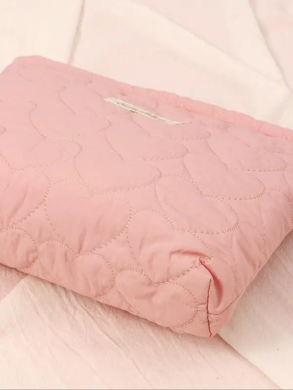 Quilted Heart Pattern Cosmetic Bag, Lightweight Simple Clutch Bag, Travel Essentials, Travel Small Cosmetic Case Accessories 8