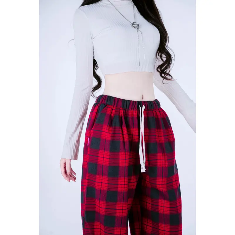 [SARA] Quần Suông Kẻ Caro Ống Rộng Phong Cách Retro Nữ Women Pants Summer 2025 Mã: TD049 3