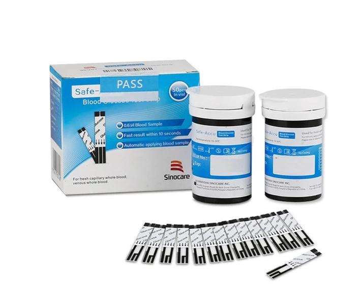 Safe-Accu, que thử đường huyết dùng cho máy Sinocare, hộp 50 que (2 lọ x 25) + 50 kim 2