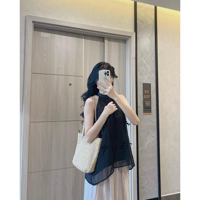 Set áyếm trơn Đính nơ kèm quần xuông Samhyewear 7