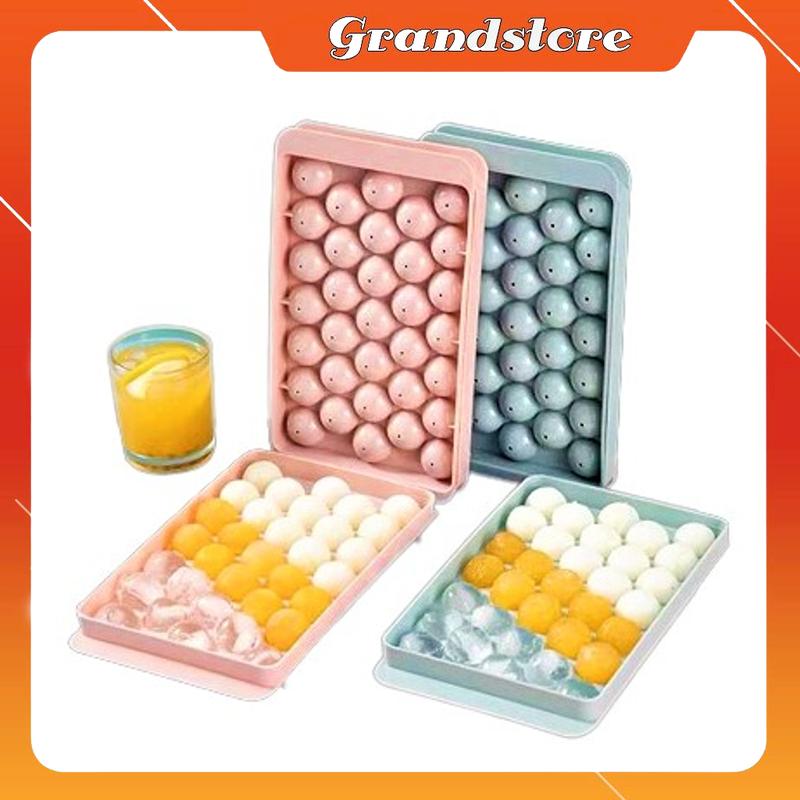 Khay làm đá bi viên tròn 33 ô có nắp đậy, khuôn nhựa làm đá tủ lạnh thạch rau câu kem topping trà sữa đá bi nhỏ uống bia