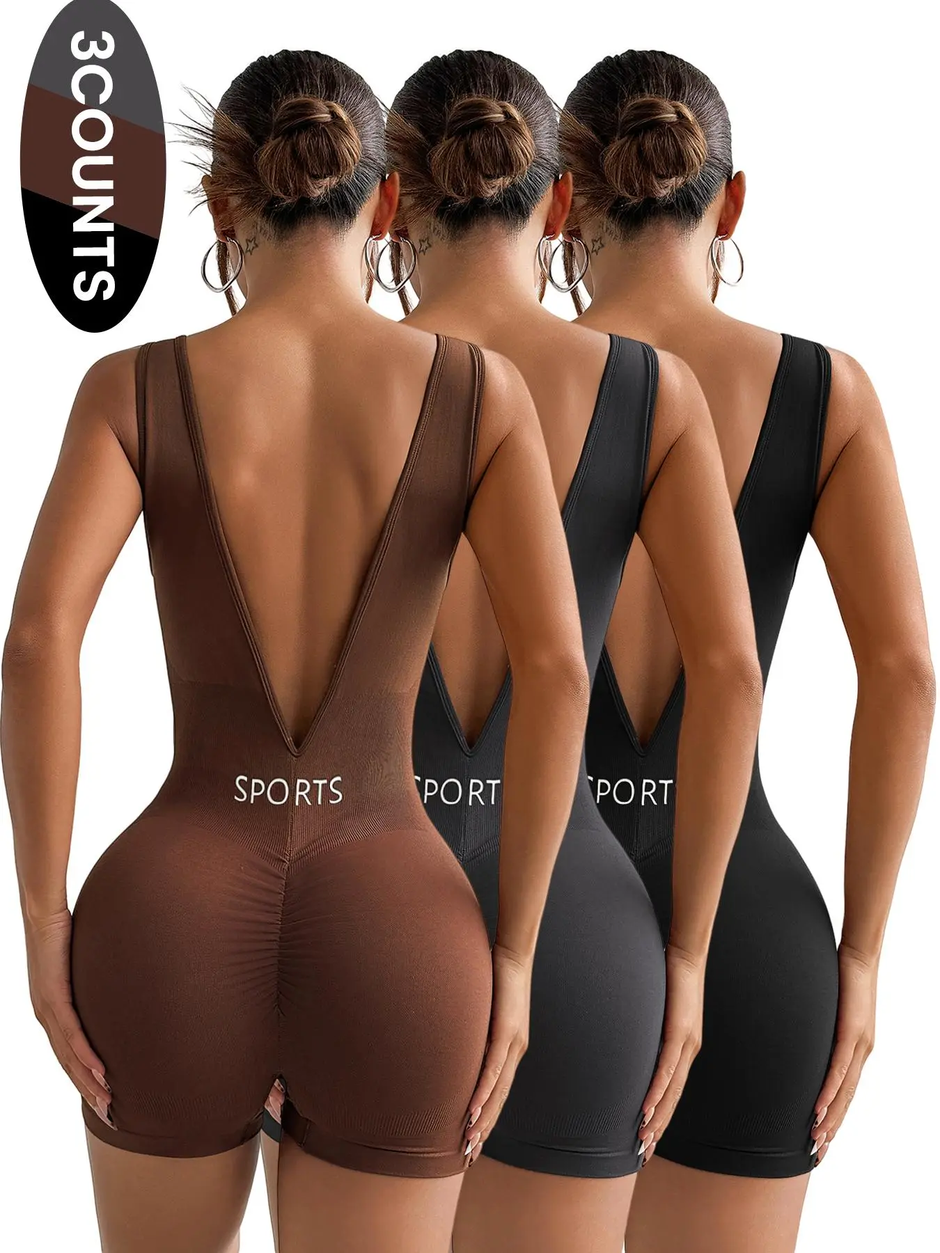 Women's Letter Pattern Backless Sports Romper, Casual Sporty Comfy Breathable Sleeveless Bodycon Romper for Yoga Gym Workout, Ladies Sportswear for All Seasons