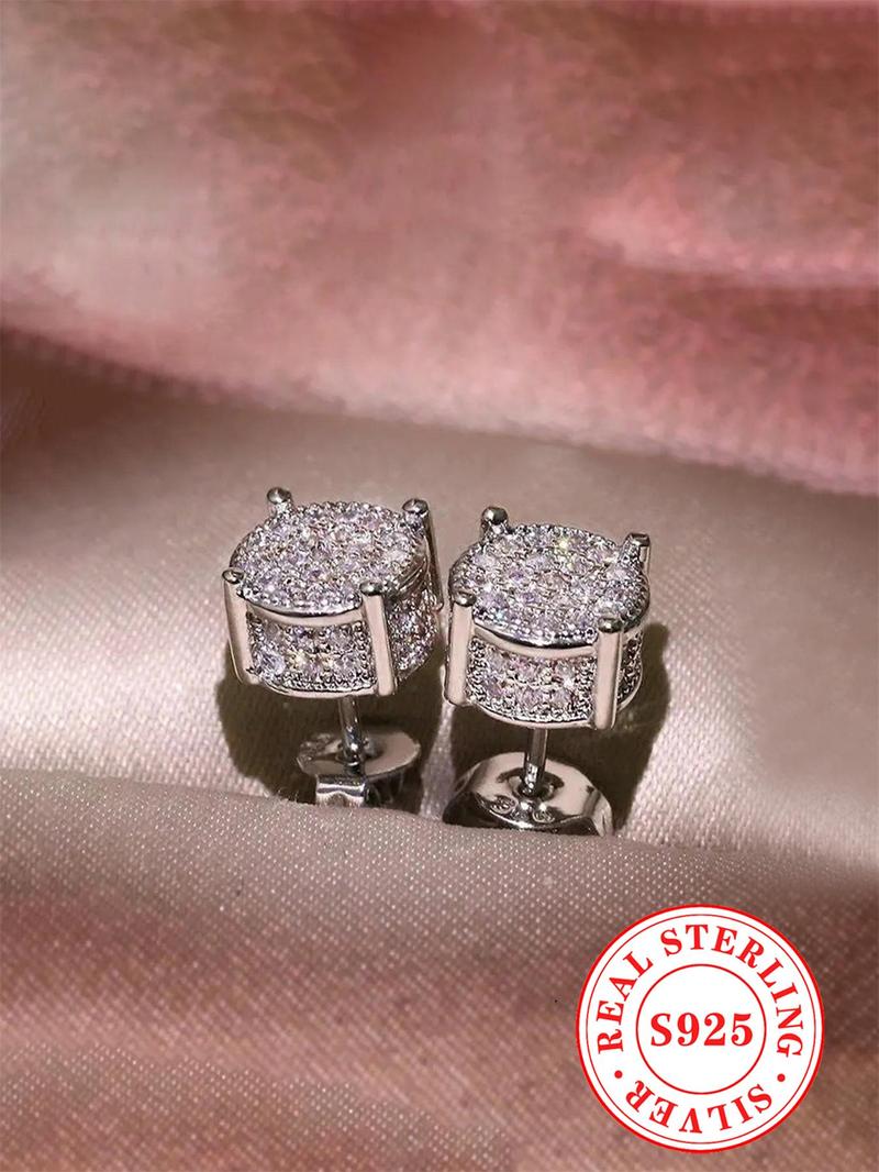 Product Introduction of 925 Sterling Silver Fashion Square Shaped Rhinestone Decorated Earrings, Elegant Jewelry for Party, Daily Clothing Decor for Girl 0