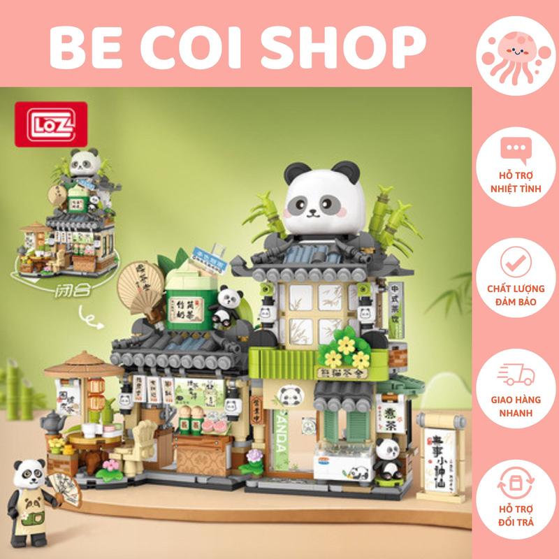 (Tặng Đèn) Đồ Chơi Lắp Ráp Mô Hình Tiệm Trà Gấu Trúc Bộ Lắp Ráp Tháo Lắp Toy