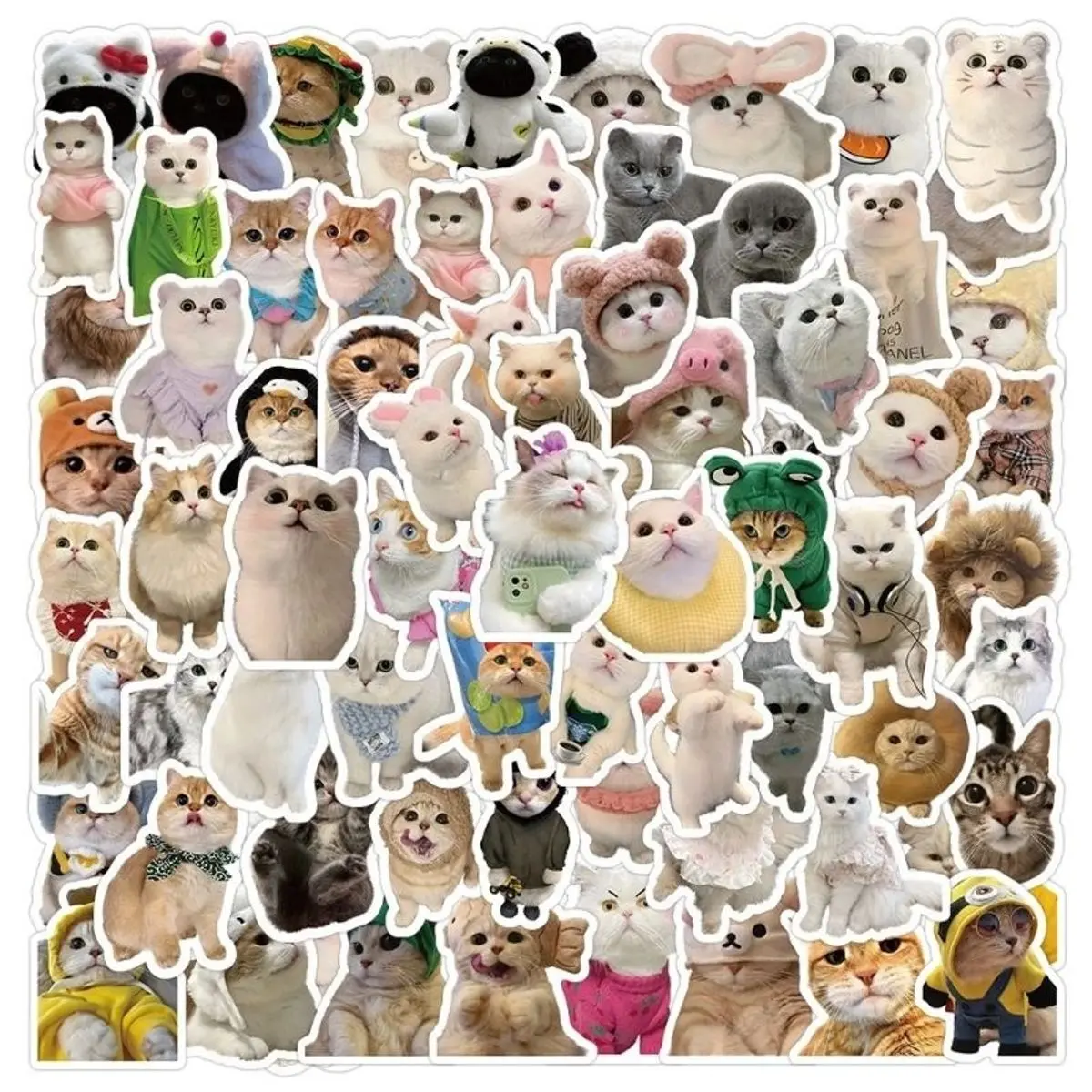 Set 20/60/ 100 sticker mèo cute meme dán nón mũ bảo hiểm laptop vali sổ tay đàn guitar điện thȯại xe máy tủ lạnh