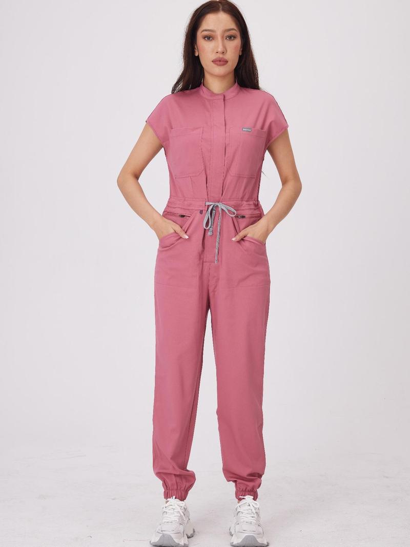 Product Introduction of Women's Letter Patch Jumpsuit, Casual Comfy Pocket Jumpsuit for Work, Ladies Workwear for All Seasons, Cargo Jumpsuit 1
