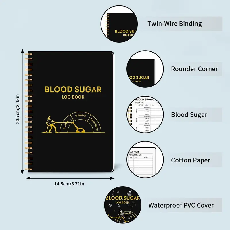 Blood Sugar Log Book, 1 Count Weekly Blood Sugar Diary, Daily Diabetic Glucose Tracker Journal Book, Suitable for People with Diabetes 1