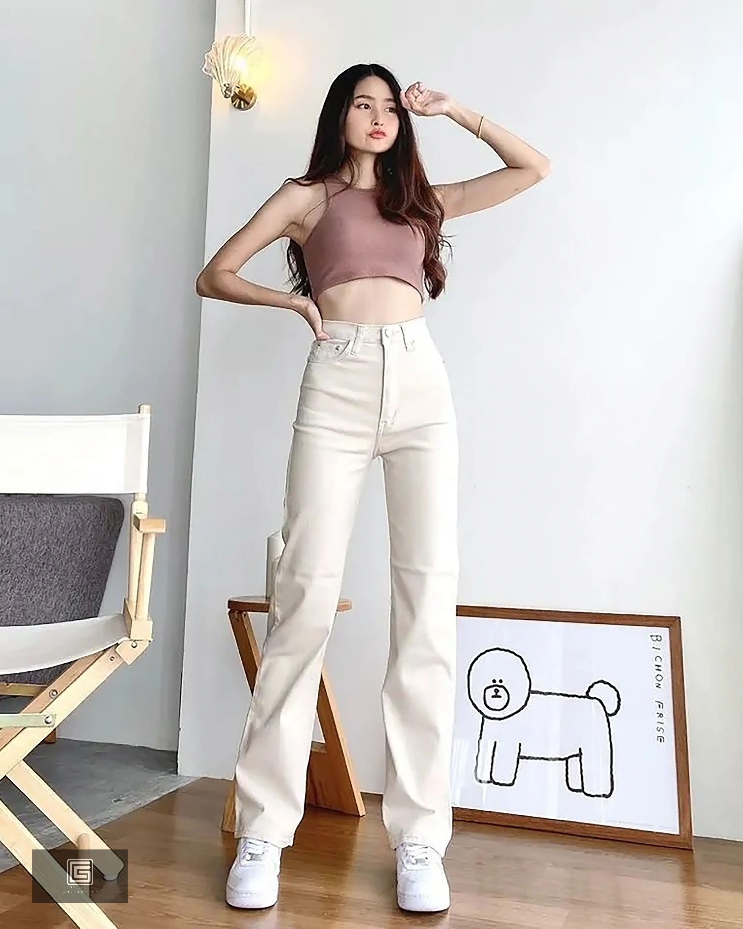 Hightwaist Kulot Jeans Wanita Black And White