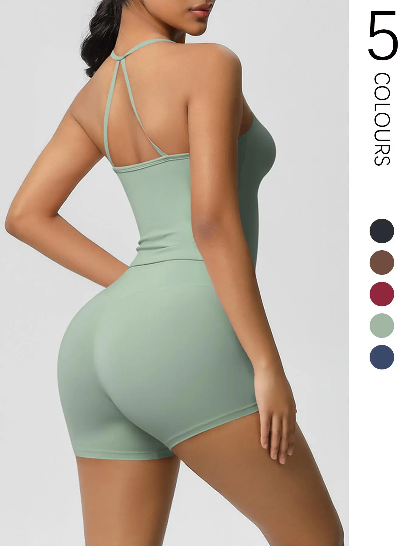 Women's Solid Color Backless Cami Top & High Waist Shorts Two-piece Set, Breathable Sweat-absorbing Sports Activewear Set for Indoor Outdoor Gym Workout, Ladies Sportswear for All Seasons, Athletic Tracksuit