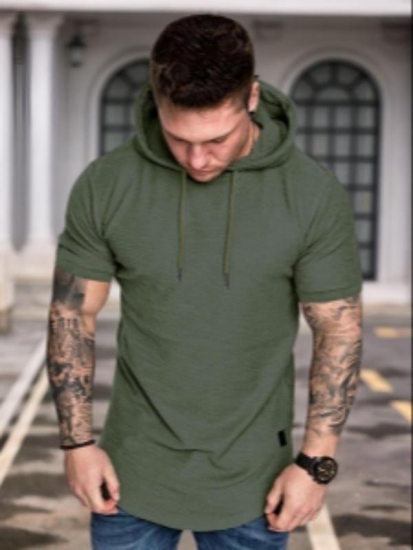 Men's Solid Drawstring Hooded Tee, Casual Regular Fit Short Sleeve T-Shirt for Summer, Menswear for Daily Wear 8