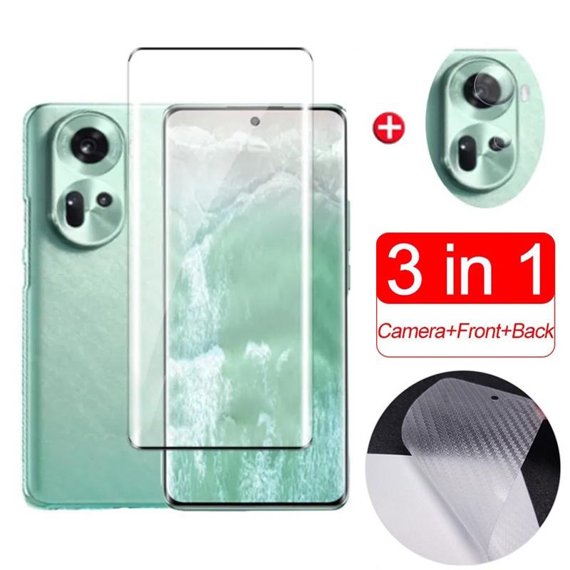 Bảo vệ màn hình cho OPPO Reno 11, 12 Pro, 5G, bề mặt cong, kính cường lực, nắp đậy đầy đủ cho OPPO Reno 8 T, 8T, 12, 11, 10, 9, 7 Pro Plus Pro + 8T, 4G, 5G, phim kính 3 trong 1 và Màng Bảo Vệ Ống Kính và phim bảo vệ mặt sau chống xước Phụ Kiện Carbon