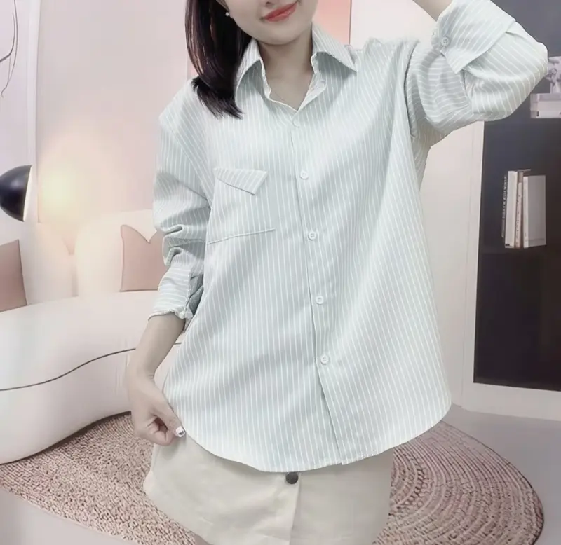 Áo Sơ Mi Nữ Kẻ sọc Dài Tay HC98 Túi Kiểu Phong Cách Hàn Quốc SM3 2