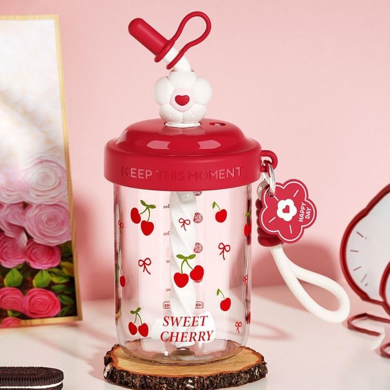 Product Introduction of Kawaii 580ML/520ML Water Bottles Straw Dust Cap With Straw Drinking Cup Portable Handle Leak-proof Whey Protein Shaker Bottle Beverages 22