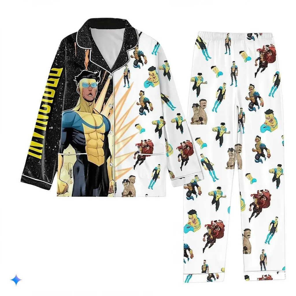 Invincible Pajamas Set, Invincible Mark Superhero Holiday Pajamas, Omni-Man Invincible Marval Pjs Pants, Perfect Gift for Comic Book Lo