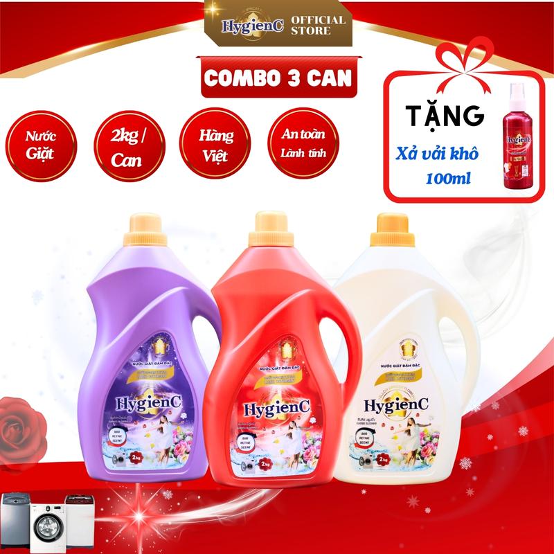 [Combo Gia Đình] 3 Can nước giặt quần áo HygienC - Khối lượng 2 Ký