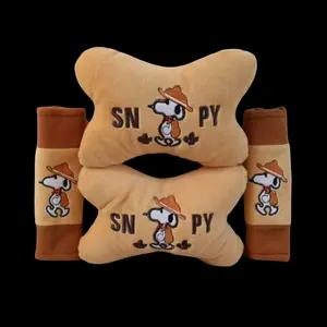 Bantal Mobil 2in1 Set Karakter Snoopy Headrest Velboa Dacron Nyaman Lembut Bantal Kepala Mobil Set 2in1 Karakter Snoopy