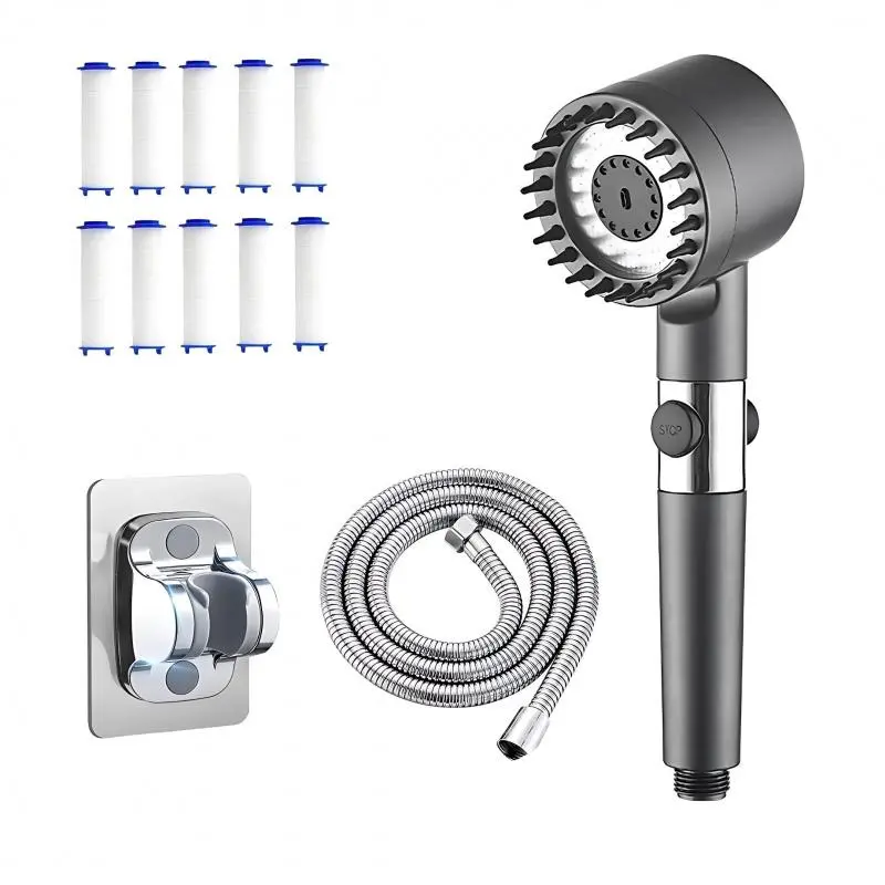 Shower Head Set, Including 1 Shower Head & 10 Filter Elements & 1 Hose & 1 Punch-free Base, Bathroom Shower Equipment for Home Use