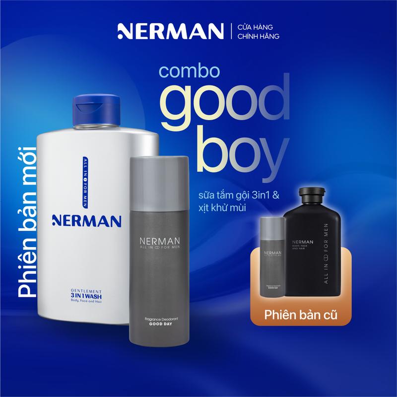 Combo Goodboy Nerman - Sữa tắm gội cho nam 350ml & Xịt khử mùi toàn thân 100m BADBOY Dưỡng Thể