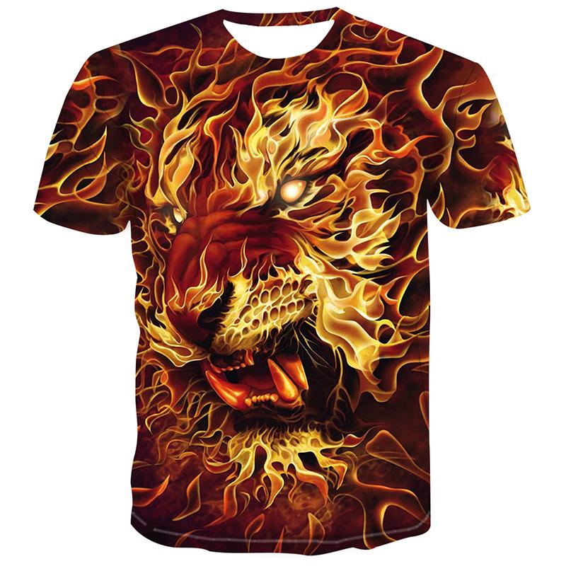 Áo Thun Polyester In Hình Lửa Kirin Cho Nam, Áo Thường Ngày, Thoáng Khí, Quần Áo Mùa