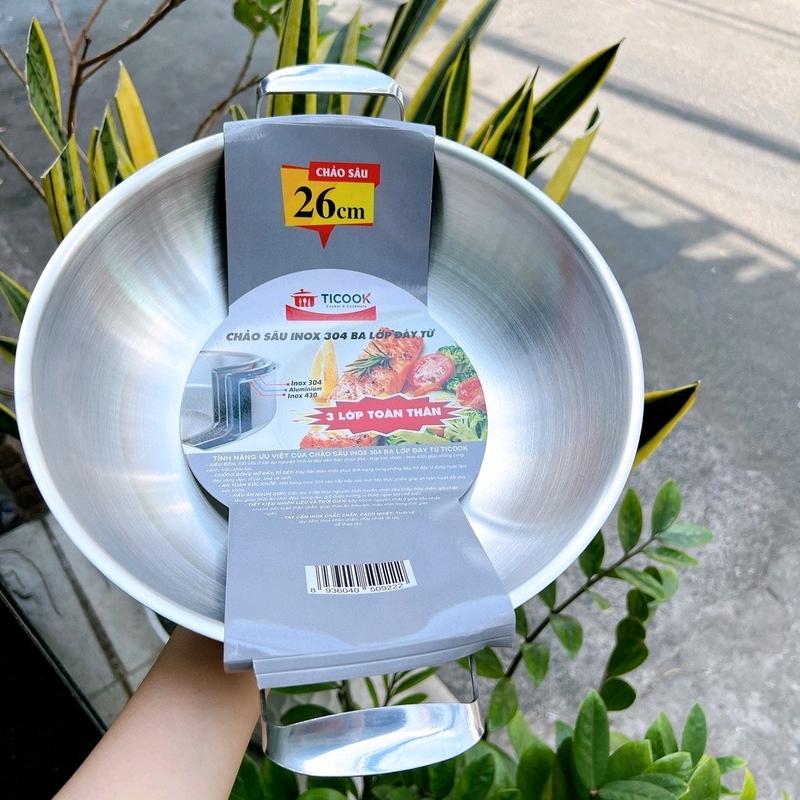 Chảo sâu inox 304 3 lớp đáy từ 2 quai TiCook
