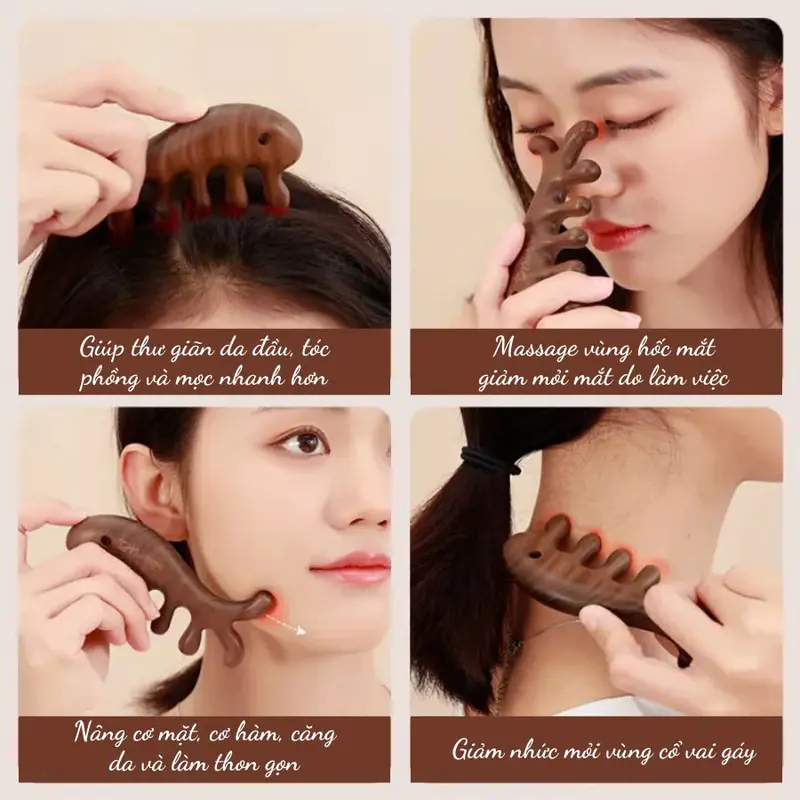 Lược Massage Đầu, Gỗ Đàn Hương, Mát Xa 2 Đầu Mặt Và Đầu Giúp Thon Gọn Mặt, Thư Giãn Da Đầu 8
