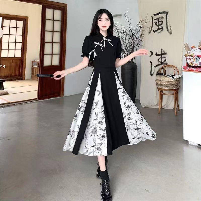Váy Qipao Phong Cách Trung Quốc Phong Cách Quốc Gia Mới, Dành Cho Phụ Nữ, Mùa Xuân Và Mùa Thu, Ngoại Cỡ, In Cổ Điển Cao Cấp Chắp Vá, Váy Viền Lớn, Được Thu Thập Bởi 9865 Người 5