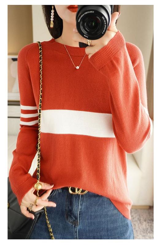 Product Introduction of Autumn new women's cotton sweater loose slim fit round neck multicolor sweater Western style inner wear bottoming shirt fashion tops 28