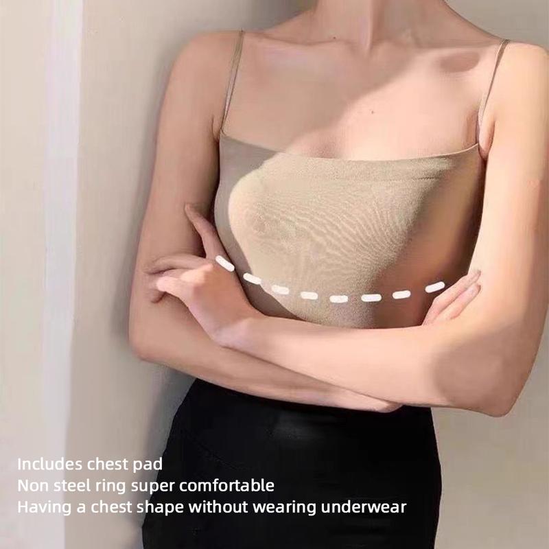 Áo Vest Hai Dây Màu Trơn Phong Cách Mùa Hè, Dành Cho Nữ, Có Đệm Ngực Một Mảnh, Dây Đeo Vai Mỏng, Áo Ống Cơ Sở Dây Đeo, Có Thể Mặc Ngoài Trời, Áo Thời Trang, Cô Gái Gia Vị 2