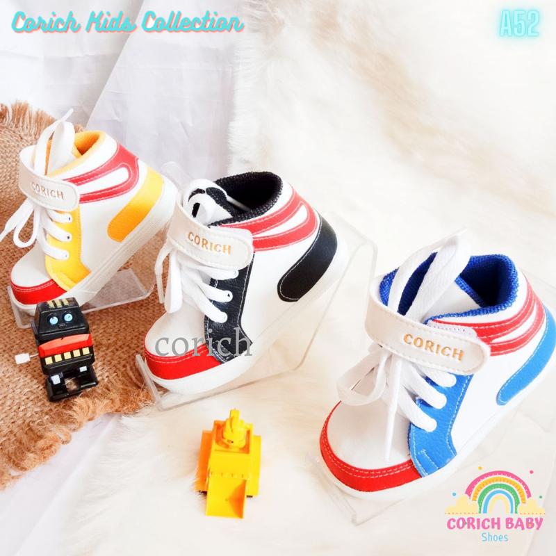 BAYAR DI TEMPAT - CORICH - A52 - SEPATU ANAK - JORDAN - PREWALKER - ANAK -  BAYI USIA 11 - 24 BULAN - LAKI LAKI - BABY SHOES - SNEAKERS - BOOTS - SOL PUTIH - BELAJAR JALAN - PERGELANGAN KAKI 1