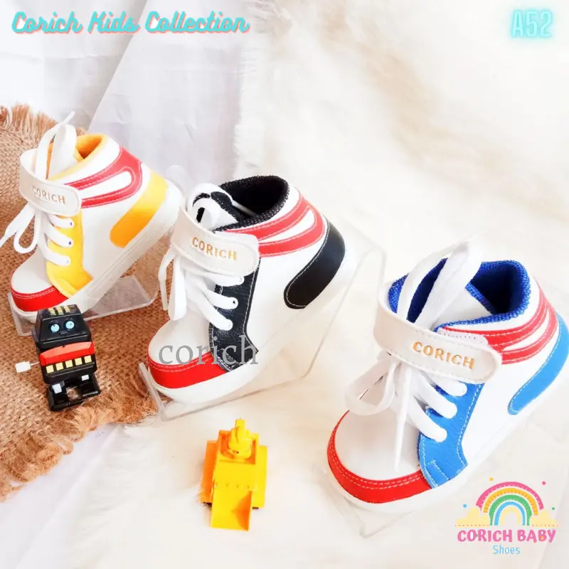 BAYAR DI TEMPAT - CORICH - A52 - SEPATU ANAK - JORDAN - PREWALKER - ANAK -  BAYI USIA 11 - 24 BULAN - LAKI LAKI - BABY SHOES - SNEAKERS - BOOTS - SOL PUTIH - BELAJAR JALAN - PERGELANGAN KAKI 0