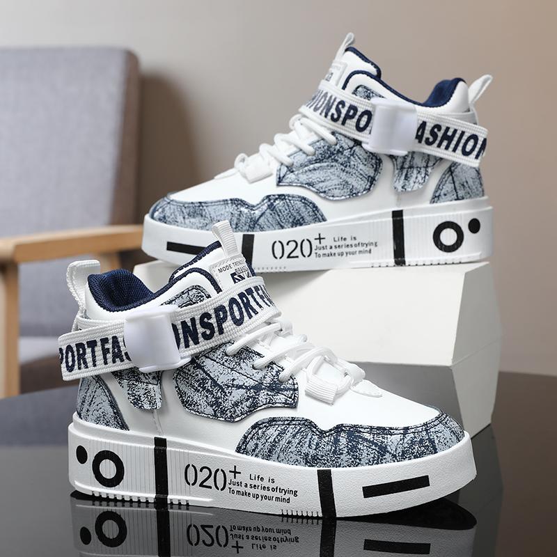 Children's Running Shoes Outdoor Leather Surface Fashionable Shoes Casual High Top Comfortable Board Shoes for Kids 2