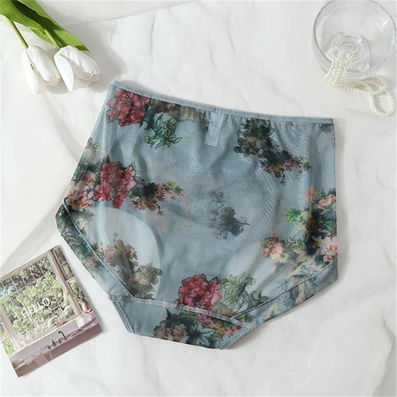 4 Pieces New Mesh Printed Comfortable Breathable Women's Underwear Skin-friendly High Waist Abdominal Pants (1pcs) DDUN 4