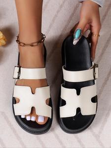 Women's Fashionable Plain Color Double Band Slides, Casual Comfortable Flat Sandals for Summer, Lightweight Breathable Shoes for Daily Wear, Girl