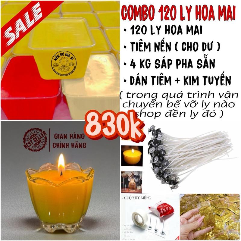 (HỘP MẪU MỚI ) Combo Làm 120 Ly Nến Bơ Hoa Mai 38ml ( Kèm văn khấn cúng dường ) - Nến Bơ Giá Sỉ , Nến Bơ Cúng Dường Diy