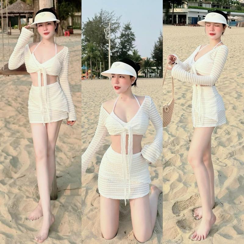 Size S - M - L -XL Set Đồ Nữ Đi Biển - Bikini Đi Biển Sexy Phong Cách Hàn Quốc - Chất Vải Tằm Xốp Nhăn Cao Cấp - Kèm Chân Váy Trắng BELLA