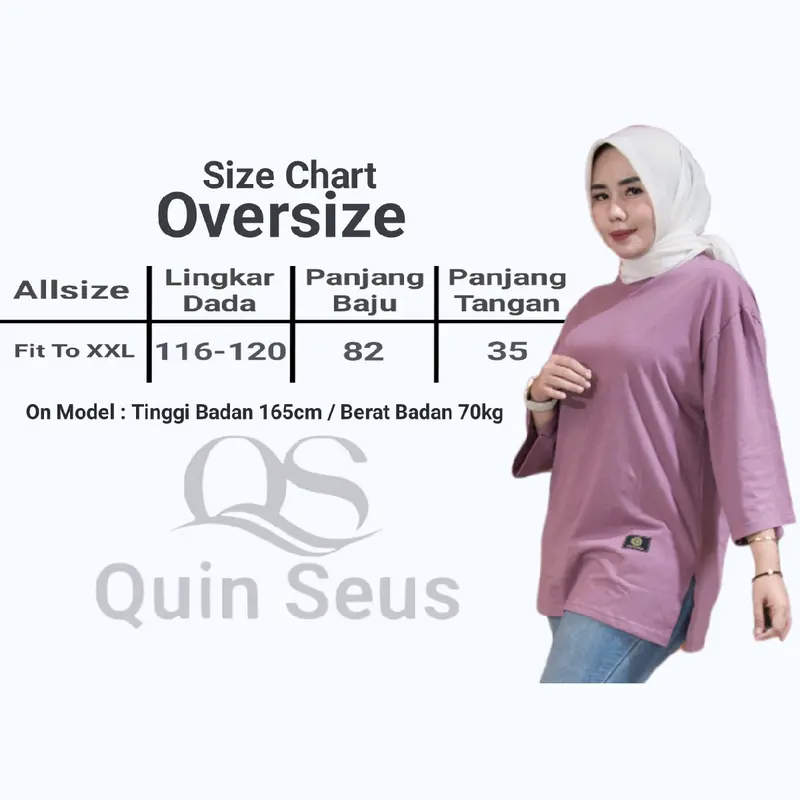 Kaos Wanita Oversize Atasan Wanita Lengan 7/8 Motif Polos Premium 1