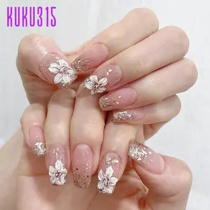[Kuku Palsu Bunga] KUKU315 [24Pcs Full Size] Kuku Palsu Nails Art Dan Lem Kuku Palsu + Bonus Kit Lem Jelly Ultra Tipis & Bernapas - Bisa Dipakai Berulang Kuku Palsu Lepas Pasang