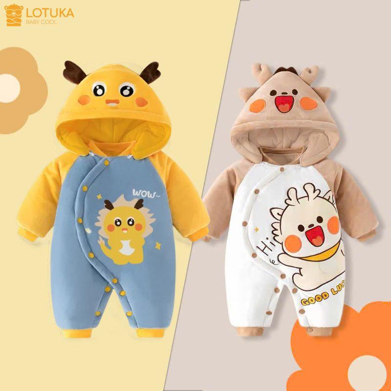 Bộ Đồ Liền Thân Nỉ Bông Rồng Liền Mũ Ấm Áp Cho Bé, Bodysuit LOTUKA Cho Bé Trai Bé Gái, Quần Áo Trẻ Em 3-12kg