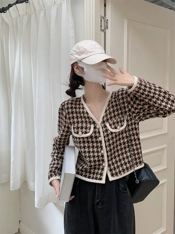 Jacket Lengan Panjang Korean Style Jaket Wanita Terbaru Outer Crop Kotak-kotak 5
