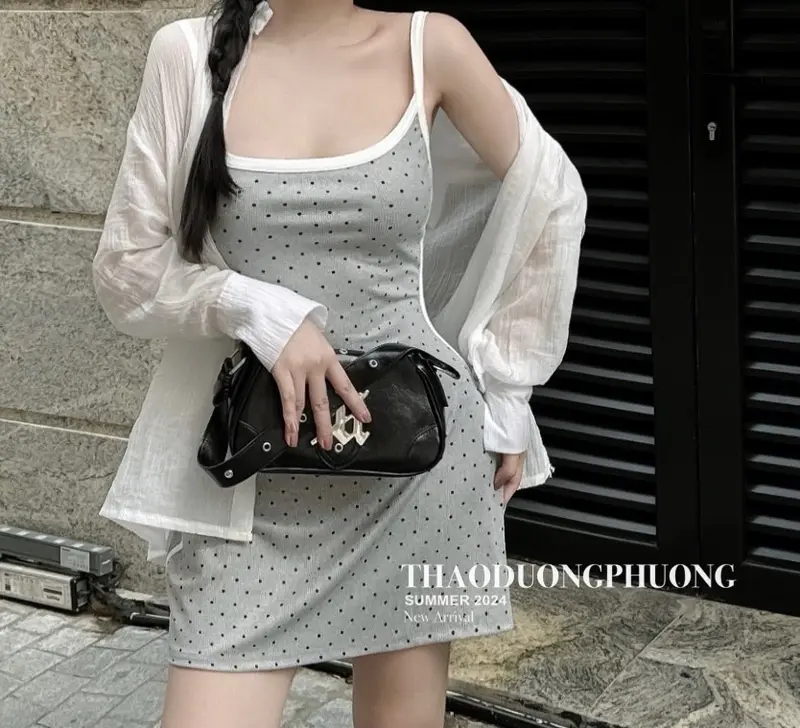 Set Váy 2 Dây Chấm Bi Kèm Sơ Mi- Du Lịch Nhẹ Nhàng, Sang Điệu, Trẻ Trung, Tôn Dáng LAD Boutique 1
