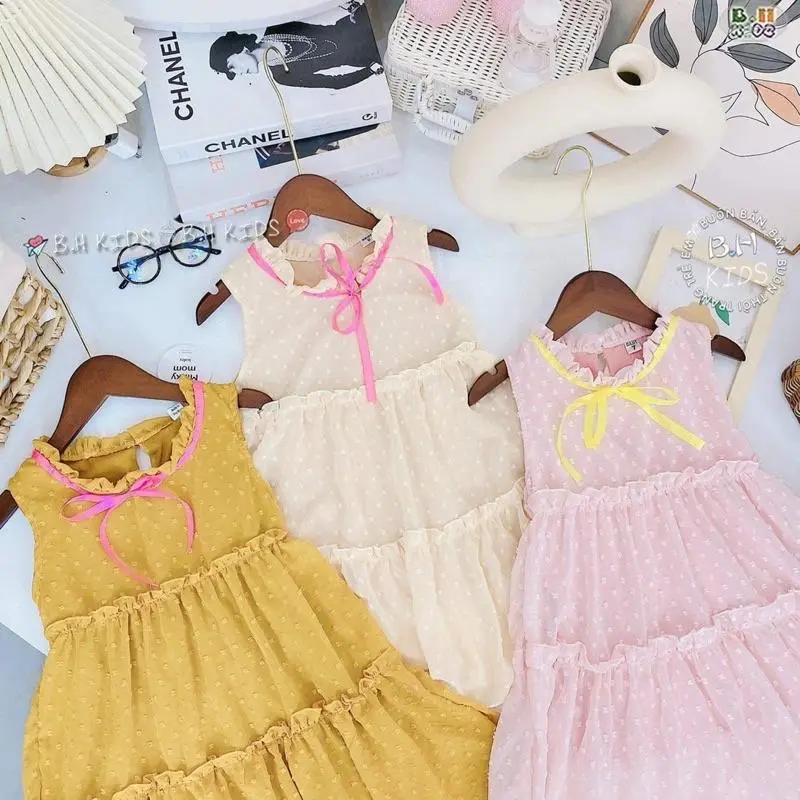 Váy/đầm xoè sát nách Minky Mom chất voan hạt mềm mịn cho bé gái 1