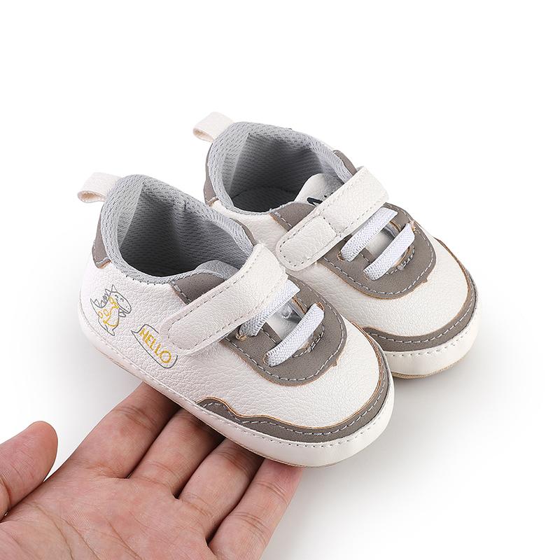 Product Introduction of Baby Sneakers Contrast Color Dinosaur Pattern Non-Slip First Walking Soft Sole PU Shoes for Boys Girls 25
