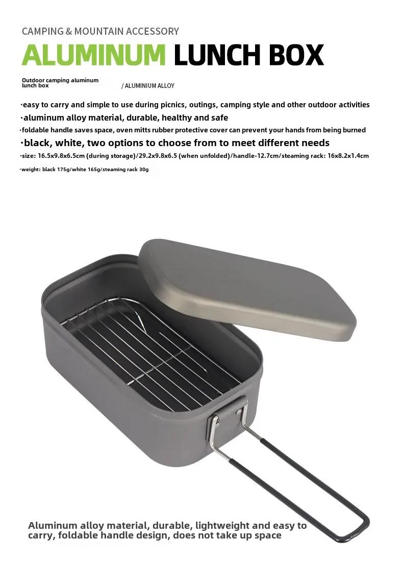 Product Introduction of Camping Outing Folding Handle Aluminum Lunch Box Outdoor Mountaineering Lightweight Portable Lunch Box Tableware 7